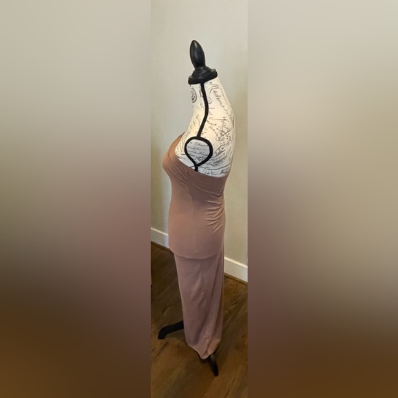 Women’s Brown Stretchy Strapless Bodycon Tube  Full Length Dress W/Slit Size S - Picture 10 of 11